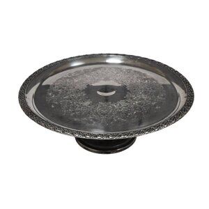 Vintage WM Rogers 742 Silver Pedestal Cake Stand Plate Dish Floral Etching